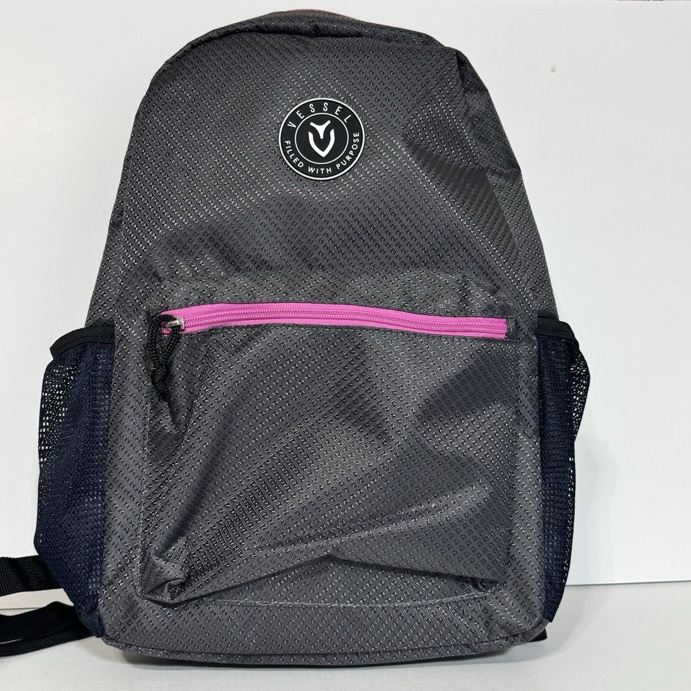 Vessel backpack grey diamond ripstop pink trim mesh side pockets lightweight